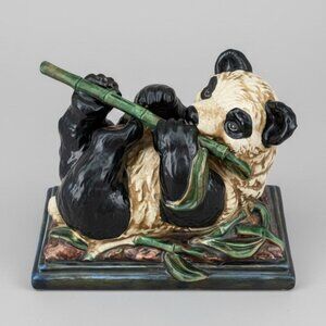 Panda with Bamboo Centerpiece Statue Ceramic